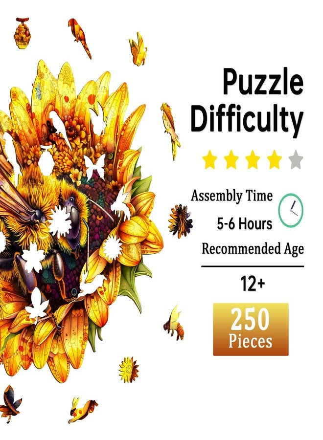 Jigfoxy أحجيات خشبية من جيجفوكسي للكبار، أحجيات خشبية على شكل نحلة للكبار، أحجيات خشبية فريدة على شكل حيوانات، هدايا عيد الميلاد وعيد الشكر لمحبي الأحجيات والعائلة والأصدقاء (الطول - 13.4 × 12.8 بوصة - 250 قطعة) - Image 2